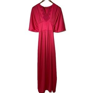 Vintage Sears Loungewear Pink Long Flowy Dress with Lace Front Women’s Medium